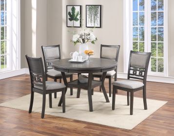 Contemporary Dining 5pc Set Round Table w 4x Side Chairs Grey Finish Rubberwood Unique Design