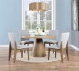 Delphine 5 Piece Round Oak Finish 52" Dining Table Set with Gray Chairs