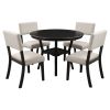 TREXM 5-Piece Kitchen Dining Table Set Round Table with Bottom Shelf, 4 Upholstered Chairs for Dining Room(Espresso)