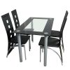 5 Pieces Dining Table Set for 4, Kitchen Room Tempered Glass Dining Table, 4 Chairs, Black, Table legs are silvery