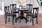 Classic Design Dining Room 5pc Set Round Table 4x side Chairs Cushion Fabric Upholstery Seat Rubberwood Black Color Furniture