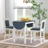 TOPMAX 3-Piece Wood Counter Height Drop Leaf Dining Table Set with 2 Upholstered Dining Chairs for Small Place, White+Gray