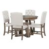 TREXM 5-Piece Retro Functional Dining Set, Round Table with a 16"W Leaf and 4 Upholstered Chairs for Dining Room and Living Room (Walnut)