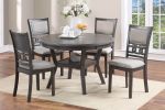 Contemporary Dining 5pc Set Round Table w 4x Side Chairs Grey Finish Rubberwood Unique Design