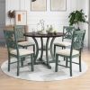 TREXM 5-Piece Round Dining Table and 4 Fabric Chairs with Special-shaped Table Legs and Storage Shelf (Antique Blue/ Dark Brown)