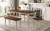 TREXM Classic 6-Piece Dining Set Wooden Table and 4 Chairs with Bench for Kitchen Dining Room (Brown+Cottage White)