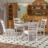 TREXM 5-Piece Retro Functional Dining Table Set Wood Round Extendable Dining Table and 4 Upholstered Dining Chairs (Antique White)