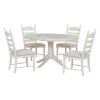 TREXM 5-Piece Retro Functional Dining Table Set Wood Round Extendable Dining Table and 4 Upholstered Dining Chairs (Antique White)