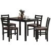 5PCS Stylish Dining Table Set 4 Upholstered Chairs with Ladder Back Design for Dining Room Kitchen Brown Cushion and Black (=OLD SKU:W69177433)