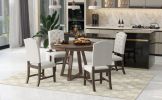 TREXM 5-Piece Retro Functional Dining Set, Round Table with a 16"W Leaf and 4 Upholstered Chairs for Dining Room and Living Room (Walnut)