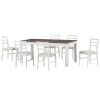 TREXM 7-Piece Wooden Dining Table Set Mutifunctional Extendable Table with 12" Leaf and 2 Drawers, 6 Dining Chairs with Soft Cushion (Brown + White)