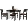 5PCS Stylish Dining Table Set 4 Upholstered Chairs with Ladder Back Design for Dining Room Kitchen Brown Cushion and Black (=OLD SKU:W69177433)