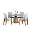 Delphine 5 Piece Round Oak Finish 52" Dining Table Set with Gray Chairs