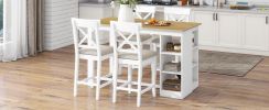 TOPMAX 60"Lx30"W Solid Wood Farmhouse Counter Height Dining Table Set with 3-Tier Storage Shelves, Upholstered Dining Chairs for 4, 5-Piece, White