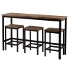 TOPMAX Counter Height Extra Long Dining Table Set with 3 Stools Pub Kitchen Set Side Table with Footrest,Brown