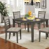 5 Pc Dining Table Set Weathered Gray Dining Chairs & Table Solid wood Beige Padded Fabric Cushions Slat Back Chair Dining Room Furniture