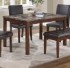 Classic Stylish Espresso Finish 5pc Dining Set Kitchen Dinette Faux Marble Top Table Bench and 3x Chairs Faux Leather Cushions Seats Dining Room