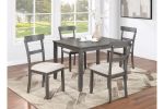 Classic Stylish Gray Natural Finish 5pc Dining Set Kitchen Dinette Wooden Top Table and Chairs Cushions Seats Ladder Back Chair Dining Room