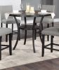 Dining Room Furniture Natural Wooden Round Dining Table 4x High Chairs Gray Fabric Nail heads Trim Storage Shelve 5pc Counter Height Dining Set