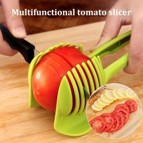 1pc Tomato Slicer Holder; Lemon Cutter; Round Fruits Vegetable Cutting Tools; Handheld Multi Purpose Tongs; Kitchen Gadget (Color: Blue)