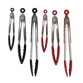 3Pcs Tongs With Silicon Tip Household Kitchen Utensil Stainless Steel High Heat Resistant Locking BBQ Cooking Accessories Baking (Color: LDC Lux Decor Collection)